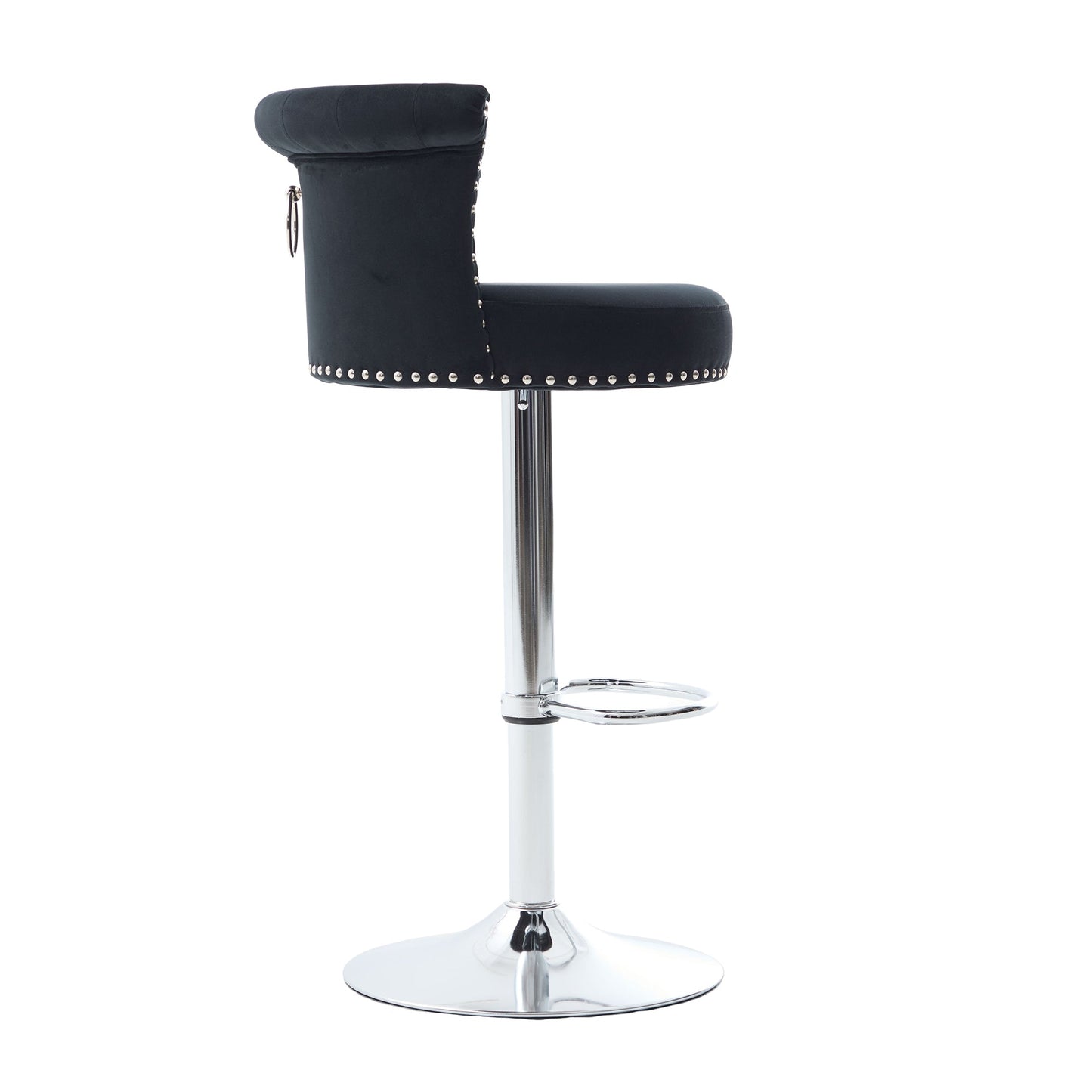 Velvet Bar Stool Set Adjustable Swivel Bar Stools with Silver