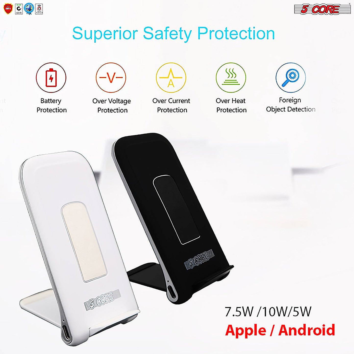 5 Core Wireless Charger 10W Max Fast Wireless Charging Pad Glass Top