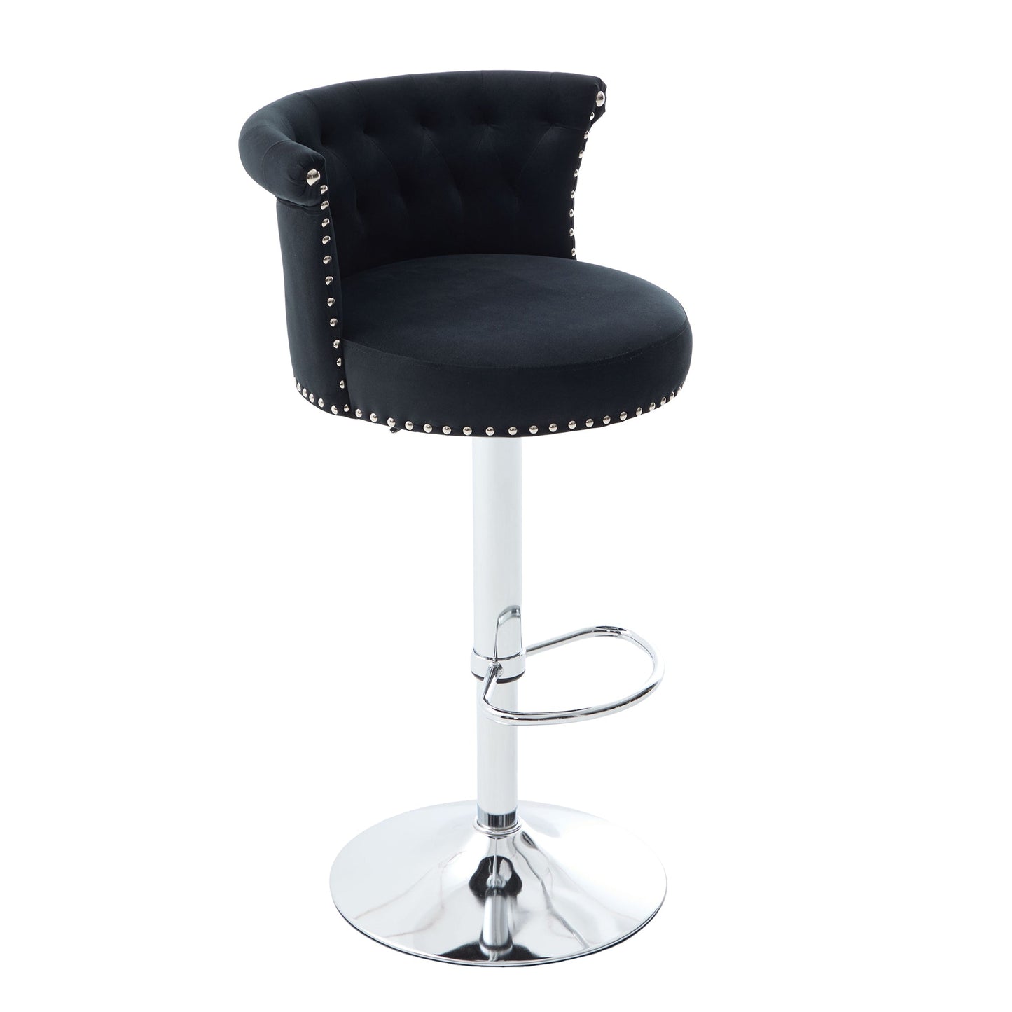 Velvet Bar Stool Set Adjustable Swivel Bar Stools with Silver