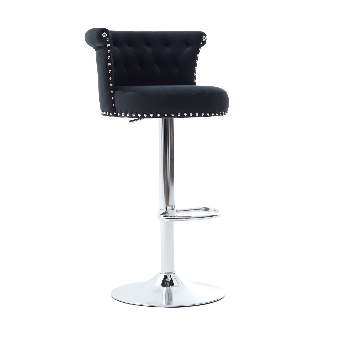 Velvet Bar Stool Set Adjustable Swivel Bar Stools with Silver